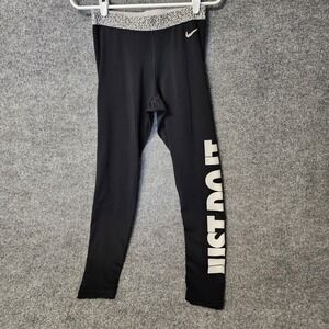 Nike Pro Dri Fit Women's Pants Size S Black White Spell Out Just Do It Stretch